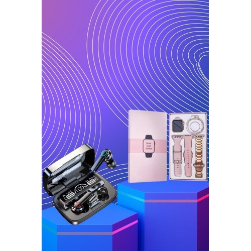 Dijital Göstergeli Powerbank Bluetooth Kulaklık ve Yeni Nesil Amoled Ekran Akıllı Saat