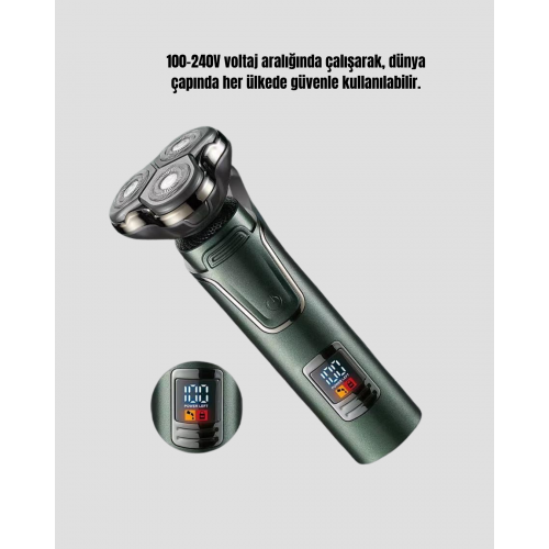 3D Akıllı Kesim Teknolojili Şarjlı Tıraş Seti – 3 Başlıklı Paslanmaz Çelik Bıçaklı