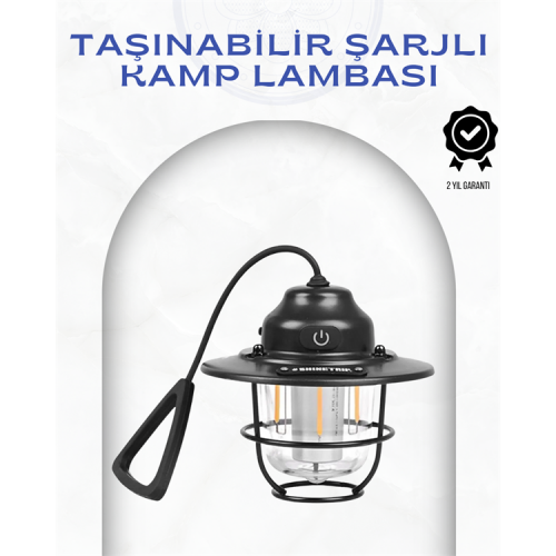 Geometrik Tasarımlı Vintage Kamp Lambası – Type-C Şarj Ayarlanabilir Parlaklık
