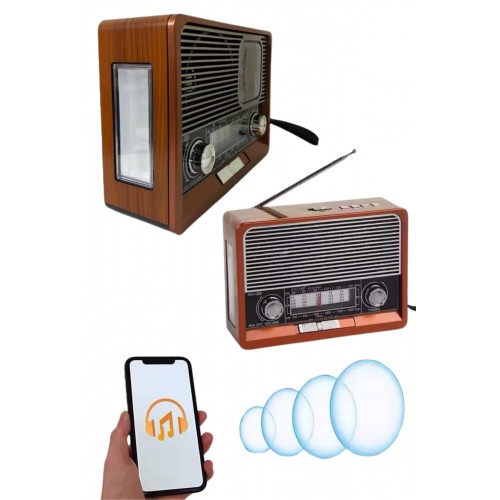 Saatli Fenerli Bluetooth Nostaljik Radyo AUX SD USB Girişli Bluetooth Hoparlör Saatli Fenerli Bluetooth Nostaljik Radyo AUX SD USB Girişli Bluetooth Hoparlör