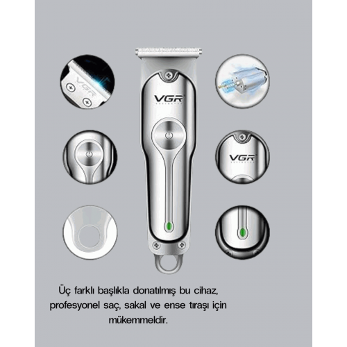 Şarjlı Gümüş Tıraş Makinesi – 3 Farklı Başlıklı 120 Dakika Çalışma Süreli Cilt Dostu Erkek Bakım Cihazı