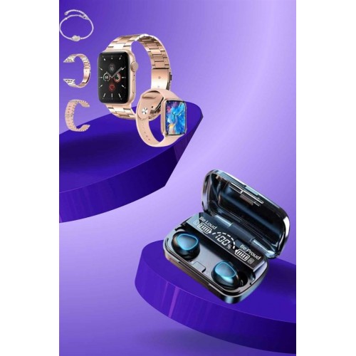 Aksesuar Hediyeli Akıllı Saat ve Dijital Göstergeli Powerbankli Bluetooth Kulaklık
