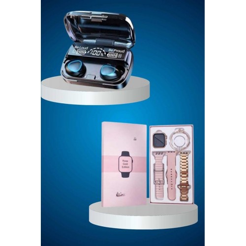 Aksesuar Hediyeli Akıllı Saat ve Dijital Göstergeli Powerbankli Bluetooth Kulaklık