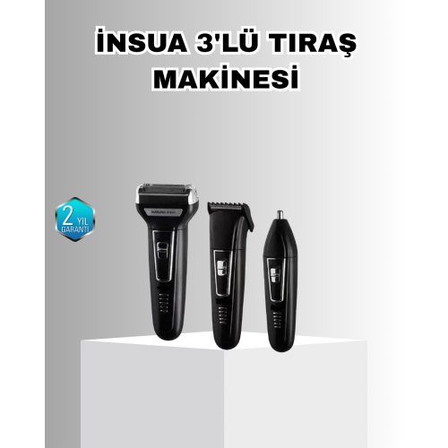 İnsua Erkek Bakım Seti – 3 Başlıklı Şarjlı Tıraş Makinesi 60 Dakika Kablosuz Kullanım