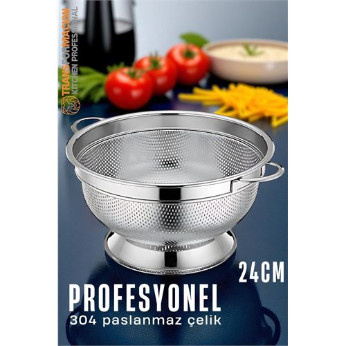 HSNET Ayaklı Kevgir - 304 Paslanmaz Çelik Profesyonel Ayaklı Süzgeç 24 Cm