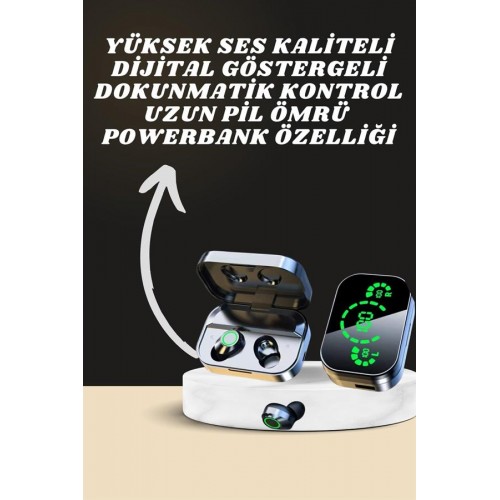 7 Kordonlu Akıllı Saat Ve Aynalı Bluetooth Kulaklık Powerbank Dijital Göstergeli
