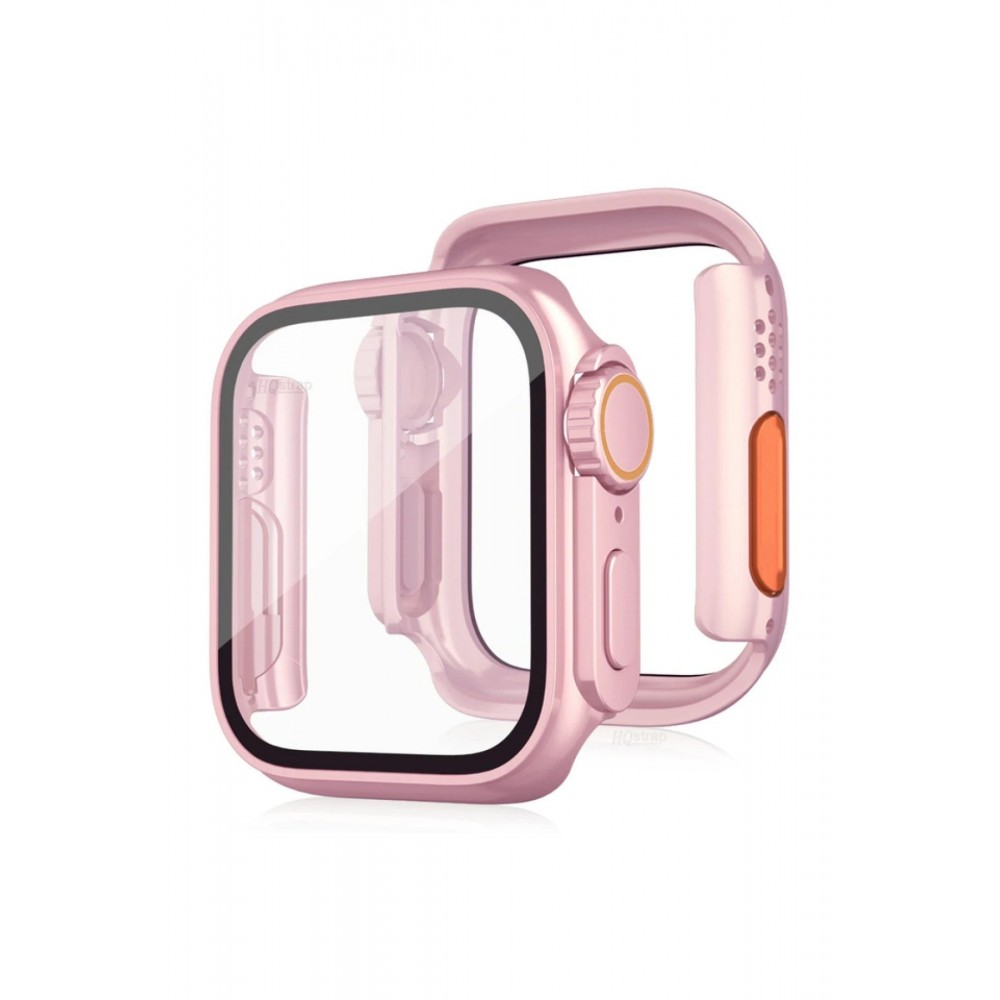 Apple Watch 45mm Watch 49mm Kasa Dönüştürücü ve Ekran Koruyucu - Rose Gold-(5796)