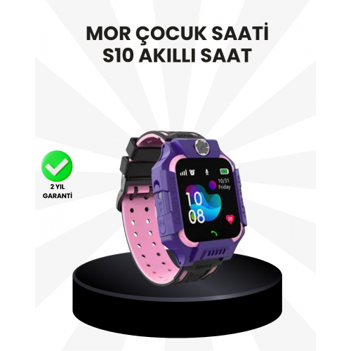 S10 Akıllı Çocuk Saati Mor Model Çift Yönlü Konuşma ve SOS Fonksiyonu