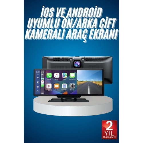 4K Ultra Araç İçi Ön ve Arka Kameralı Ekran HD 2 Kameralı Torpido Üstü Araç Multimedya