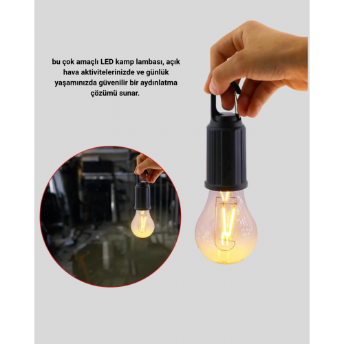 Şarjlı Kancalı LED Lamba – Kamp Balkon ve Acil Durum Işığı