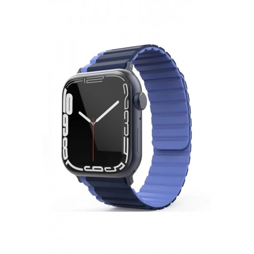 Apple Watch 42mm MO-WB1 Çift Renk Mıknatıslı Silikon Kordon - Lacivert-Mavi-(5796)