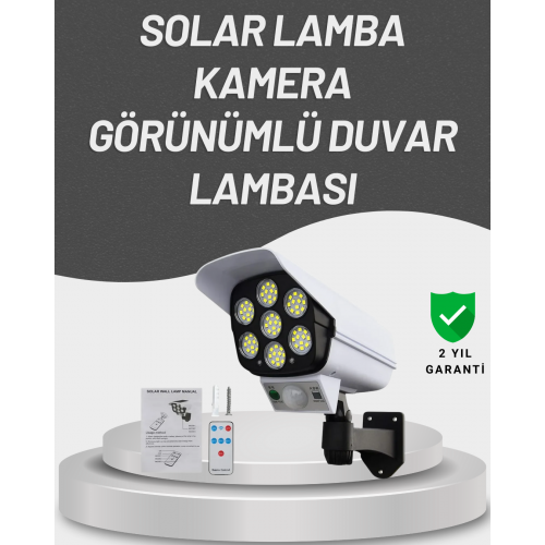 77 LED'li Güneş Enerjili Güvenlik Lambası ve Kukla Kamera – Hareket Sensörlü 2400mAh Pilli