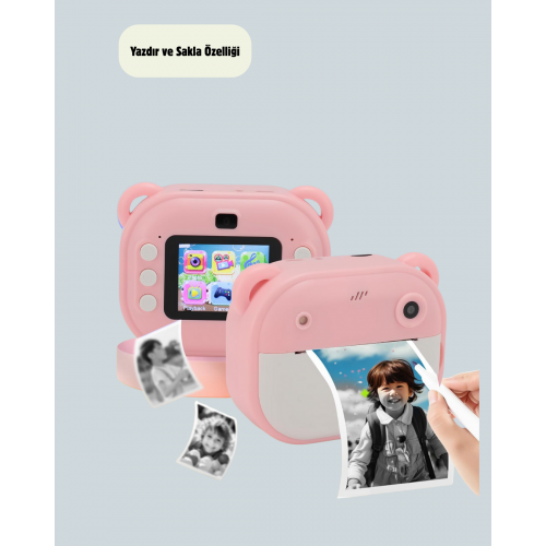 Anında Baskı Özellikli Çocuk Kamerası – 24MP HD Çift Lens 32GB Hafıza ve Oyun Modu