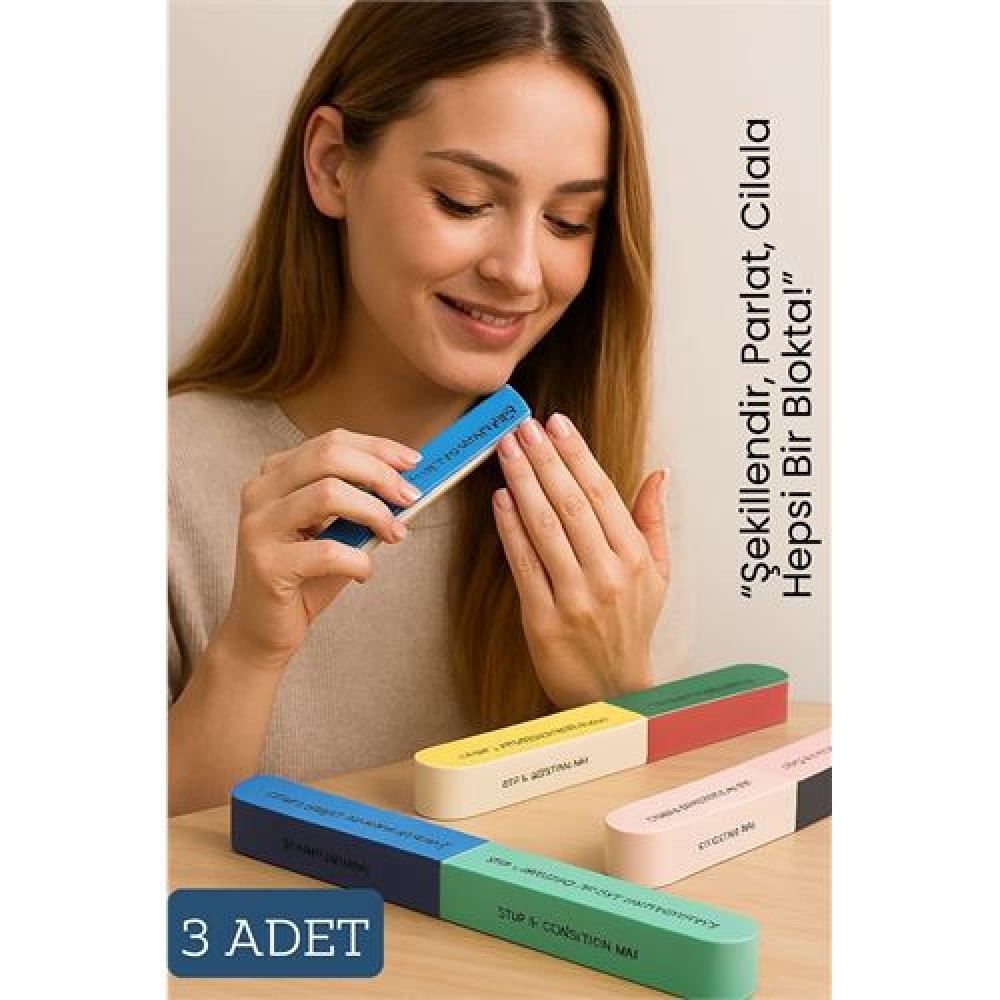 7 Yüzeyli Tırnak Törpü ve Parlatma Blok Sünger Renkli Ergonomik ve Profesyonel Manikür İçin  3 adet