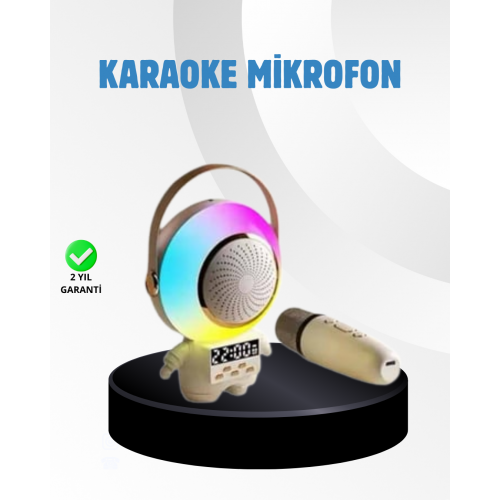 Renkli Işıklı Astronot Mini Bluetooth Speaker ve Karaoke Mikrofon