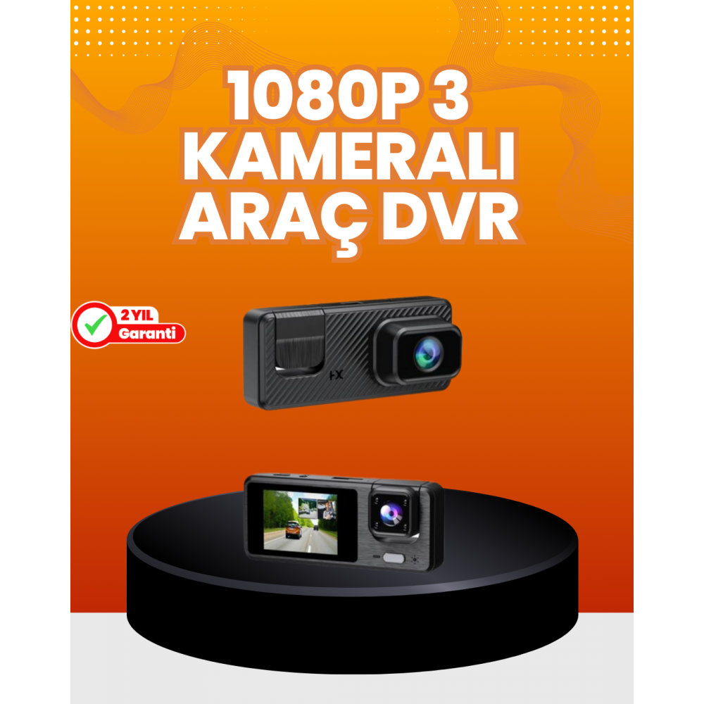 Araç İçi Güvenlik Kamerası | 3 Kanallı 24 Saat Park Kaydı Destekli