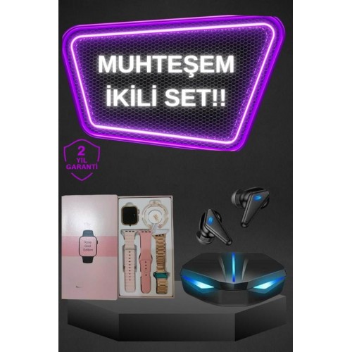 Kadınlar İçin Dokunmatik Ekran Akıllı Saat ve Gamer Kablosuz Bluetooth Kulaklık ANC Özelliği Kadınlar İçin Dokunmatik Ekran Akıllı Saat ve Gamer Kablosuz Bluetooth Kulaklık ANC Özelliği