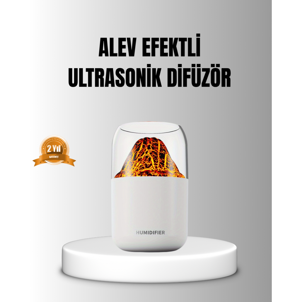 Alev Efektli Ultrasonik Uçucu Yağ Difüzörü 280ml Su Tanklı ve Sessiz Çalışma Özellikli