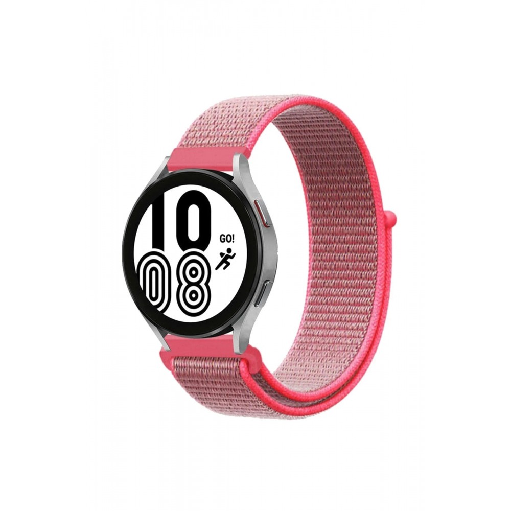 Samsung Galaxy Watch 4 Hasırlı Cırtcırtlı Kordon - Pembe-(5796)