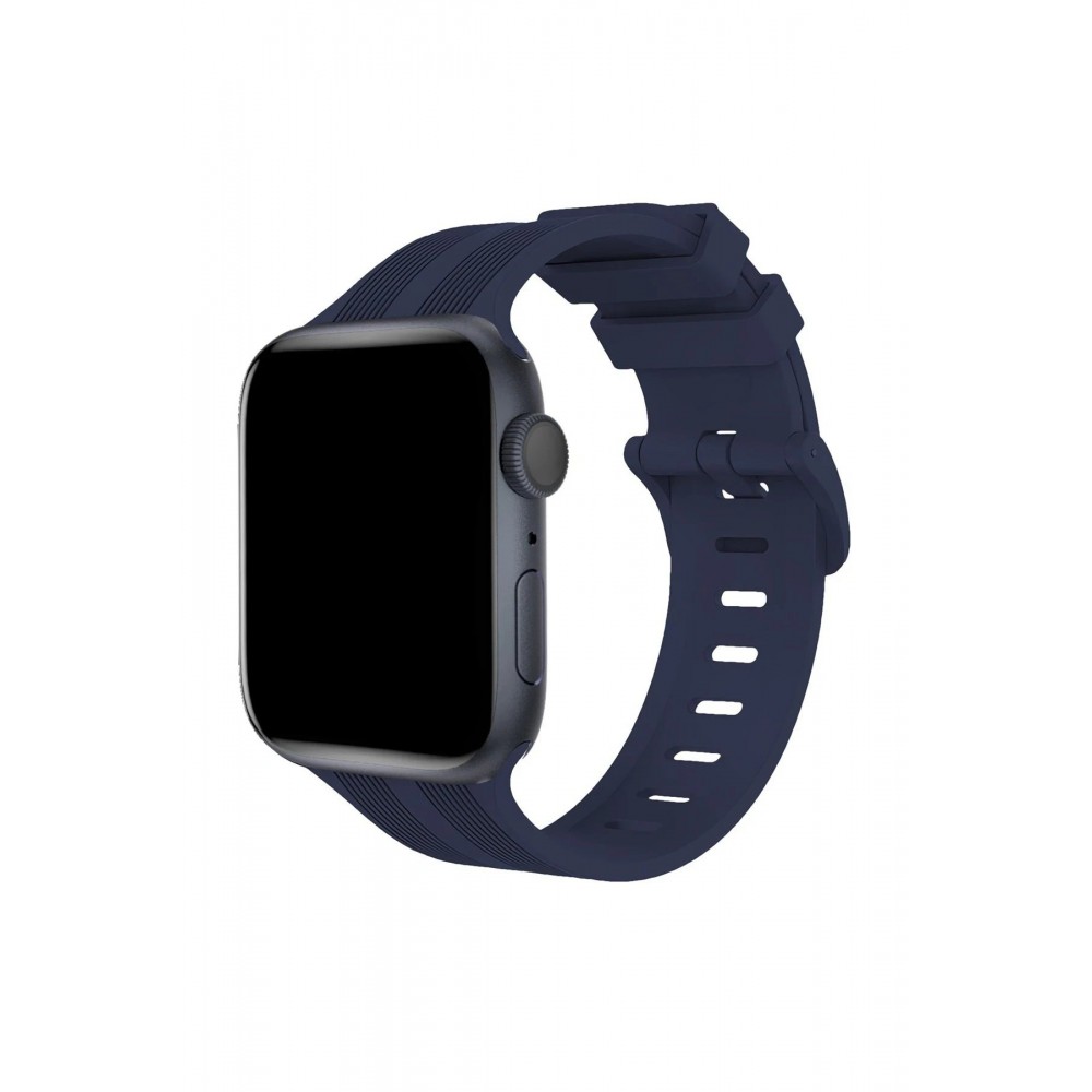 Apple Watch 38mm KR408 Çizgili Silikon Kordon - Lacivert-(5796)