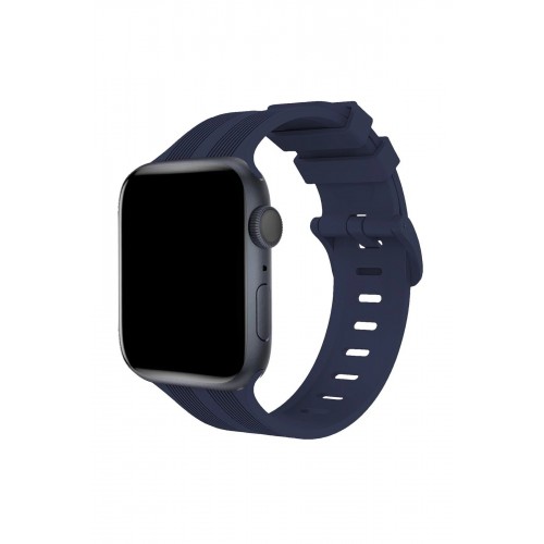 Apple Watch 38mm KR408 Çizgili Silikon Kordon - Lacivert-(5796)