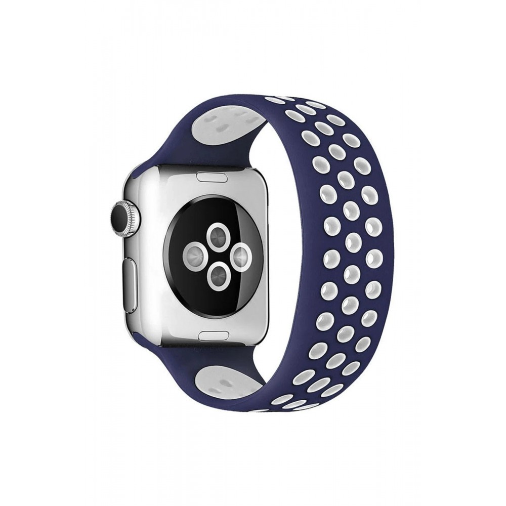Apple Watch 38mm Ayarlı Delikli Silikon Kordon - Lacivert-Beyaz-(5796)