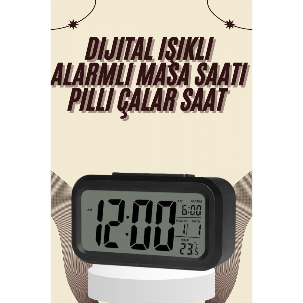 Dijital Masa Saati Termometreli Takvim Çalar Saat Led Ekran Pilli