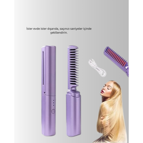 Kablosuz USB Şarjlı Saç Düzleştirici Tarak – Seyahat Boy Kablosuz USB Şarjlı Saç Düzleştirici Tarak – Seyahat Boy