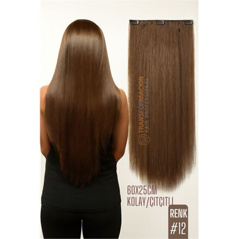 Doğal Görünümlü Düz Siyah Sentetik Kaynak Saç – RENK KOD:#12  Kolay Tak Çıkar Işıltılı Etki!