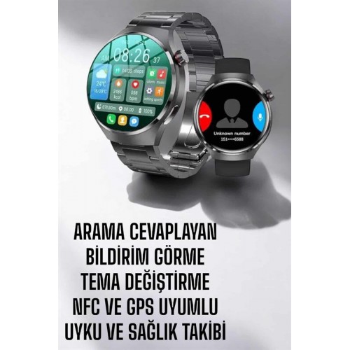 Akıllı Saat Metal Kordonlu GPS ve NFC Uyumlu Arama Cevaplayan