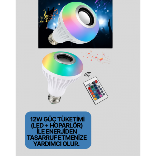 12W LED Ampul – Renkli Işık ve Dahili Hoparlör Özellikli 12W LED Ampul – Renkli Işık ve Dahili Hoparlör Özellikli
