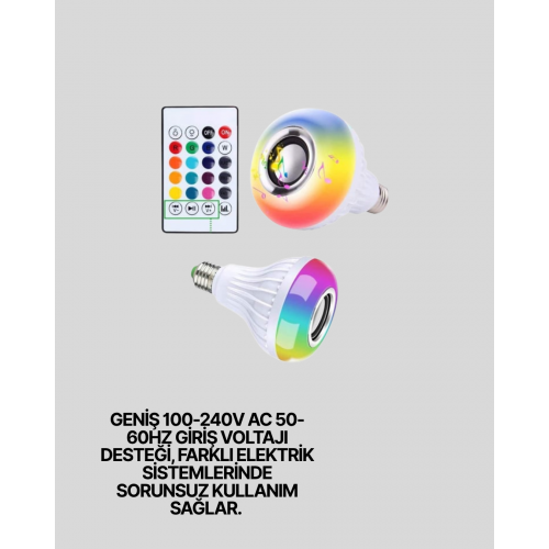 12W LED Ampul – Renkli Işık ve Dahili Hoparlör Özellikli 12W LED Ampul – Renkli Işık ve Dahili Hoparlör Özellikli