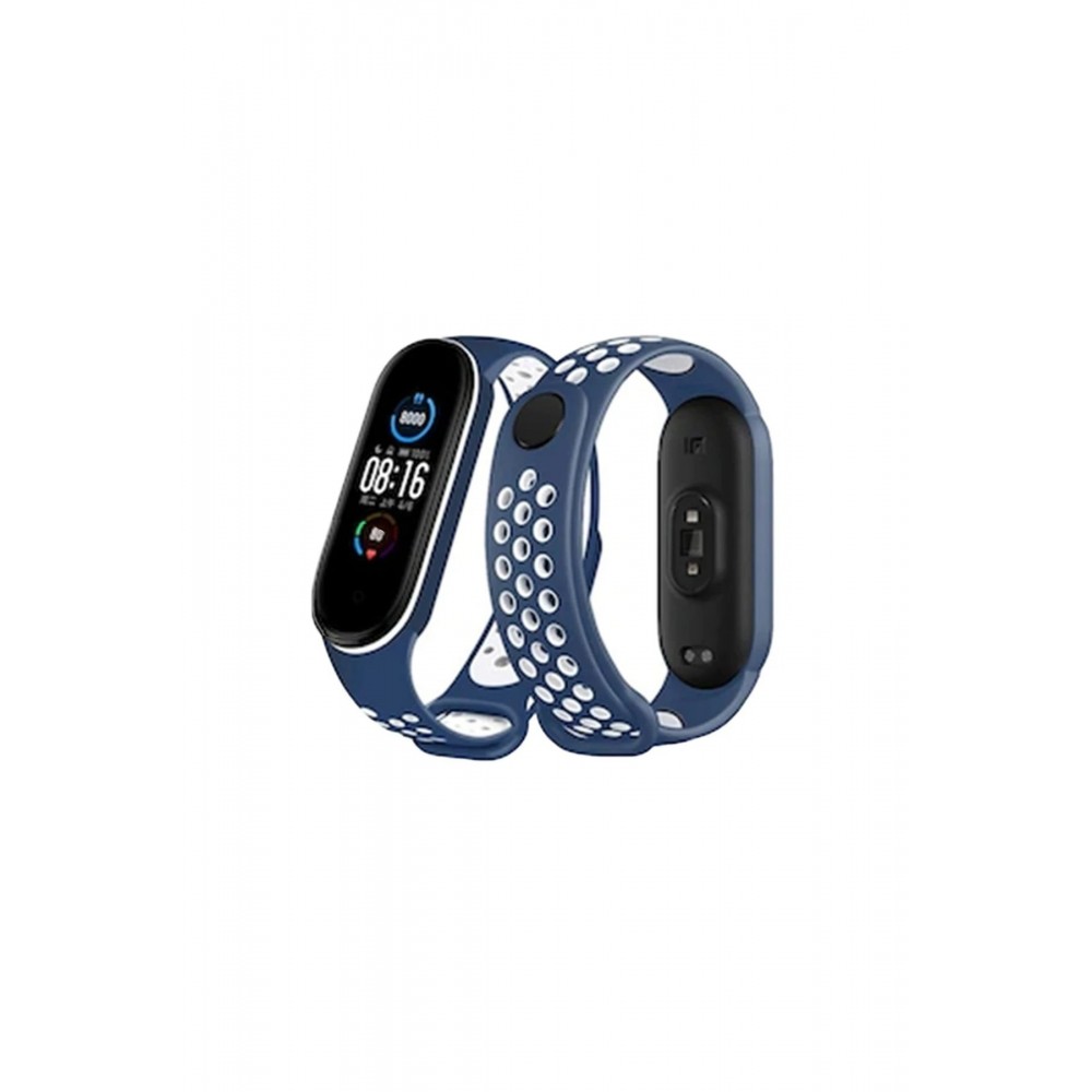 Xiaomi Mi Band 6 Spor Delikli Kordon - Lacivert-Beyaz-(5796)