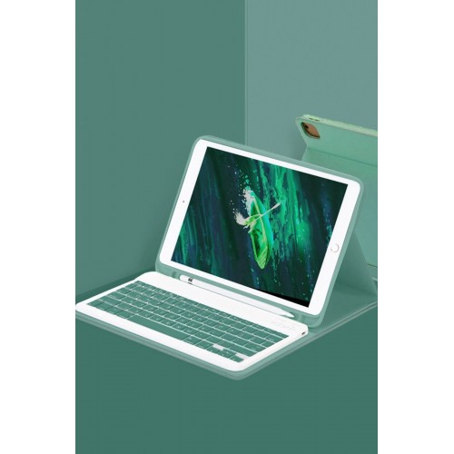 Samsung Galaxy X910 Tab S9 Ultra 14.6 Kılıf KC01 Smart Klavyeli Tablet Kılıfı - Koyu Yeşil-(5796)