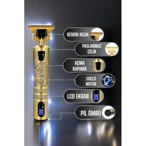 Tıraş Makinesi Şarjlı Profesyonel Saç Kesme Makinesi Gold Çizik Tıraş