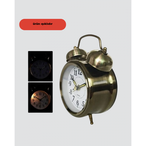 Metal Bronz Nostaljik Masa Saati Alarmlı Büyük Boy Sessiz Mekanizmalı Metal Bronz Nostaljik Masa Saati Alarmlı Büyük Boy Sessiz Mekanizmalı