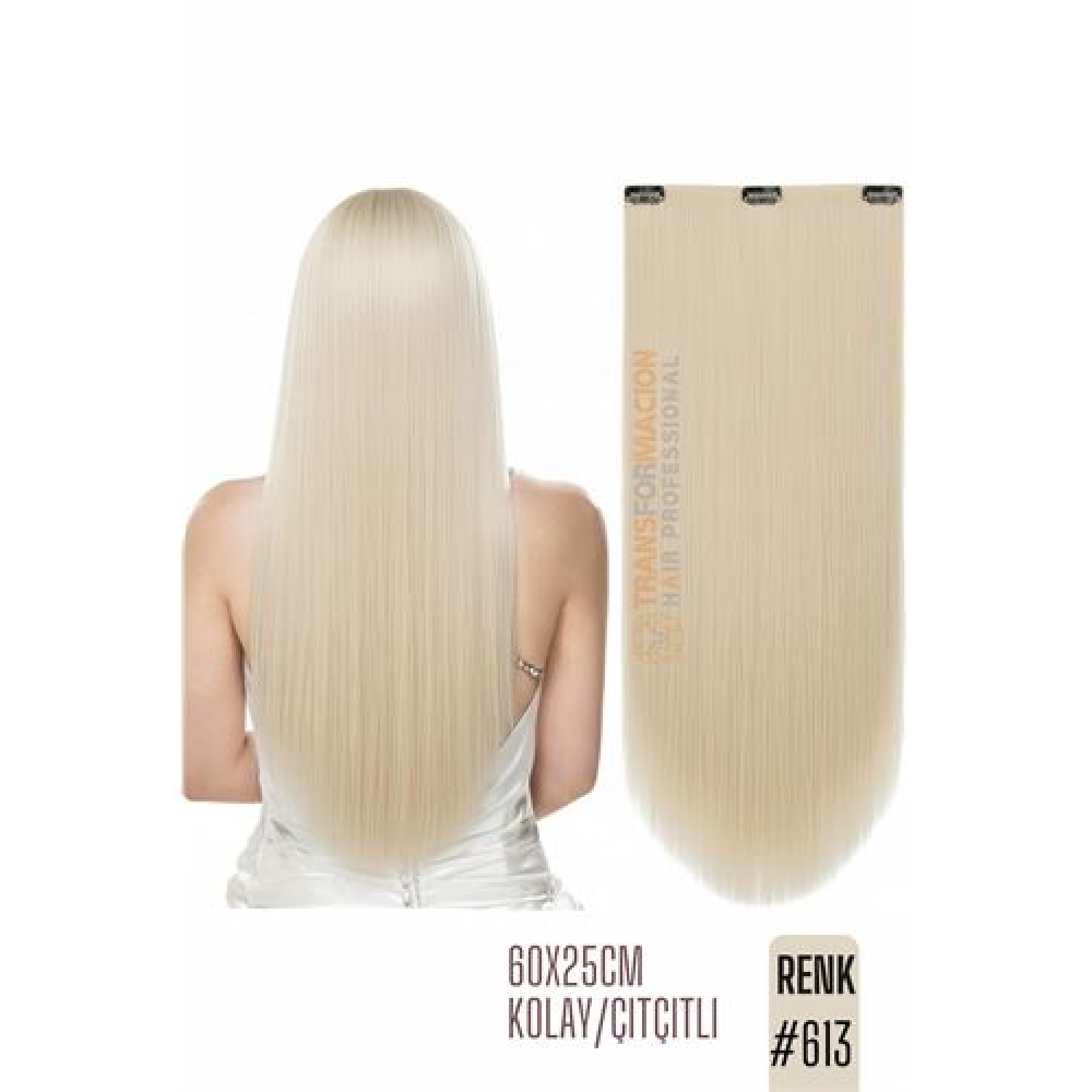 Doğal Görünümlü Düz Siyah Sentetik Kaynak Saç – RENK KOD:#613  Kolay Tak Çıkar Işıltılı Etki!