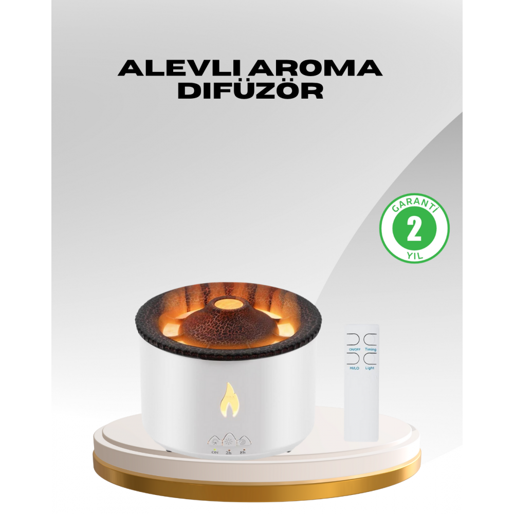 Alev Efektli Aromaterapi Difüzörü – 360 ml Su Hazneli Sessiz ve Zaman Ayarlı
