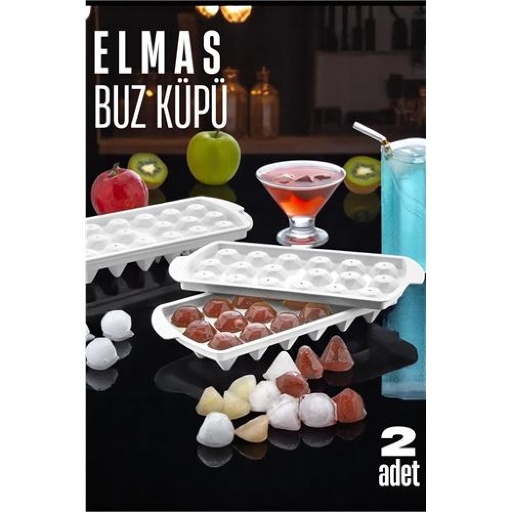 Turk Buz Kalıbı ELMAS İçecek Buz Kalıbı - Mutfak Buz Kalıbı Kolay Çıkarılır Buz Kalıbı 2 ADET