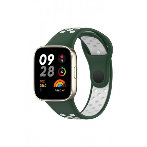 Xiaomi Redmi Watch 3 Spor Delikli Kordon - Haki Yeşil-Beyaz-(5796)
