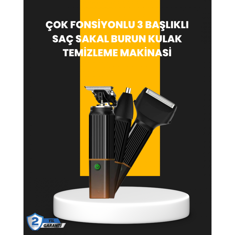 USB-C Şarjlı 3 in 1 Erkek Bakım Cihazı – Sessiz Motorlu Saç ve Sakal Kesme Makinesi