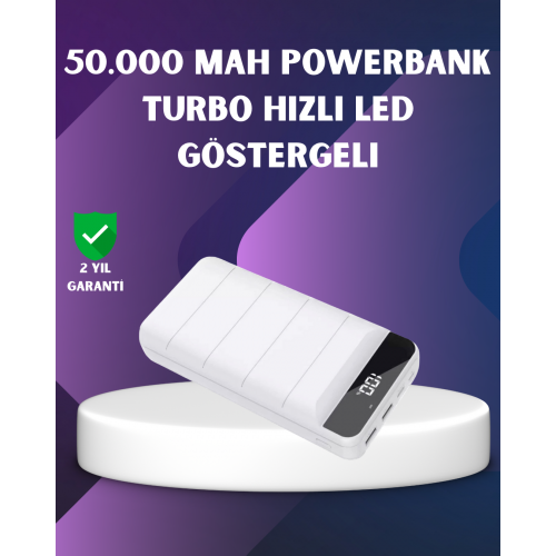 50000mAh Yüksek Kapasiteli Powerbank Hızlı Şarj ve LED Ekranlı