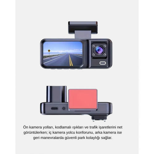 Üç Kameralı Dash Cam 170° Geniş Açılı Full HD Gece Görüşlü Üç Kameralı Dash Cam 170° Geniş Açılı Full HD Gece Görüşlü