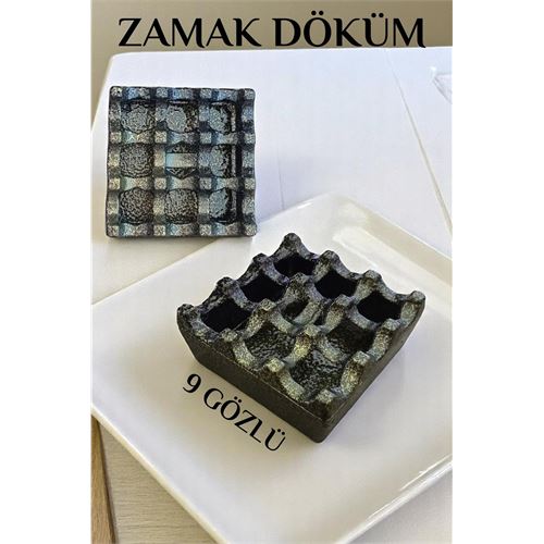 Turk Kapaklı Zamak Döküm Kare Küllük Metal Kül Tablası - Kafe Küllüğü SARI-KAHVE