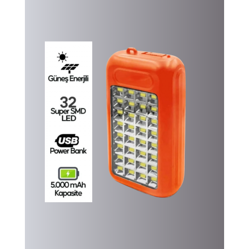 Gold Silver GS-875 Güneş Enerjili Powerbank ve 32 LED Işıldak Gold Silver GS-875 Güneş Enerjili Powerbank ve 32 LED Işıldak