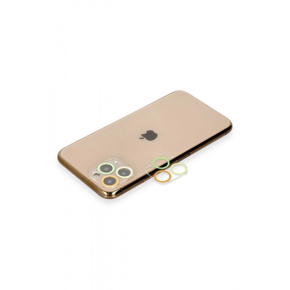 iPhone 11 Pro Renkli Kamera Lens Koruma Cam - Pembe-Mavi-(5796)