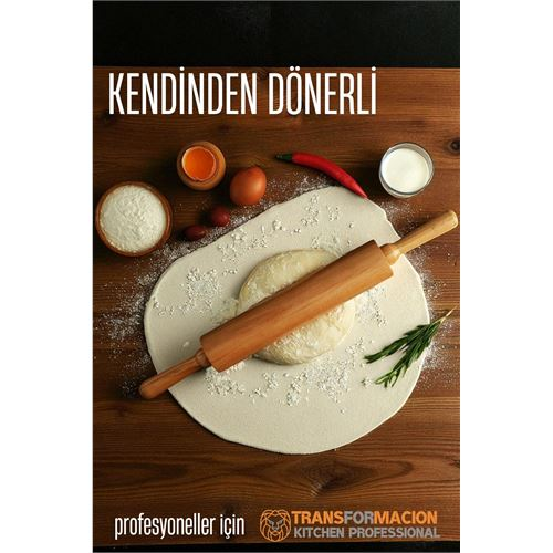 HSNET Dönerli Ahşap Merdane Hamur Açma Merdanesi - Mutfak Merdanesi