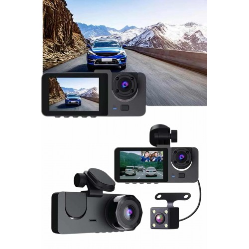 Gece Görüşlü DVR 3 Lensli Araç İçi Sürüş Kamerası Video Kaydedici