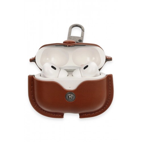 Airpods Pro 2 (2.nesil) Çanta Deri Kılıf - Taba-(5796)