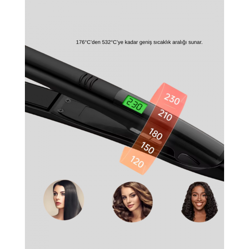 Isı Ayarlı Saç Düzleştirici Titanyum Seramik Plaka Dijital Ekran